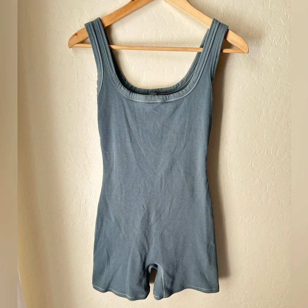 SKIMS Ribbed One Piece Romper Size Medium Teal Bodycon Lounge - Picture 2 of 5